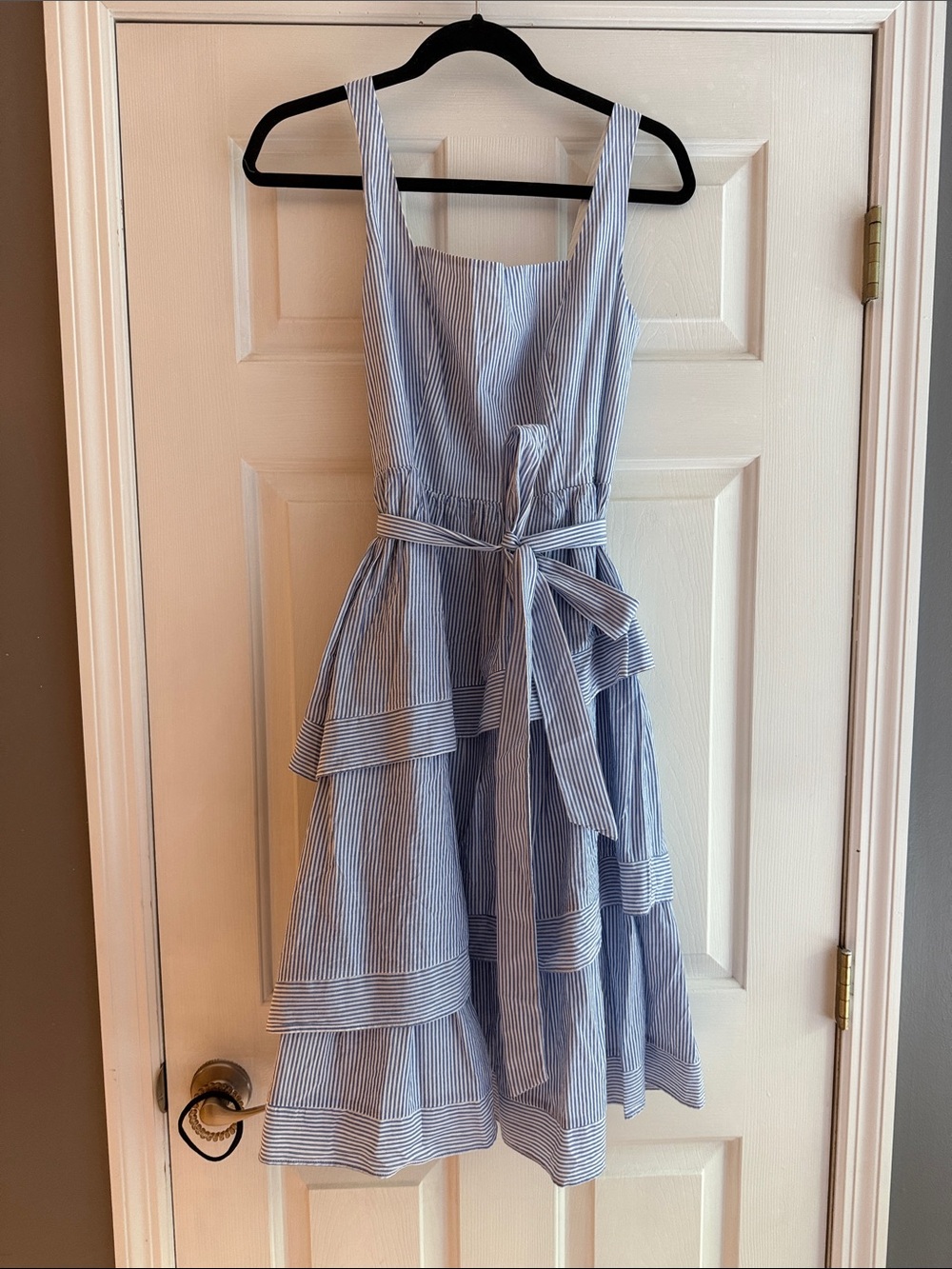 J. Crew Factory Blue and White Striped Tie-Waist Dress